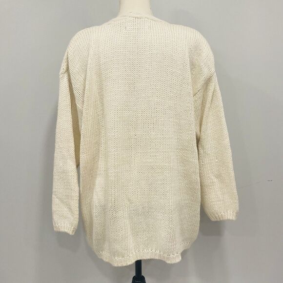 VTG Colleen’s Collectables XL Cream Hand Knit Heavy Sweater Floral Cottagecore* - Picture 4 of 16